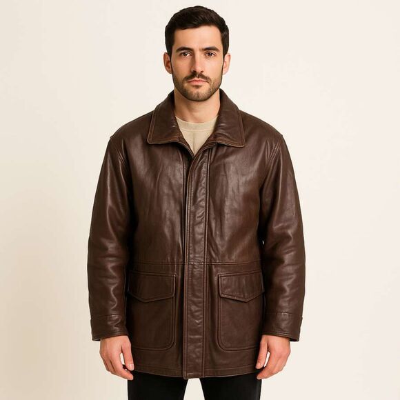 Boston Outfitters | Brn Genuine Leather Quilted Lined Bomber Jacket Size L | EUC - Picture 1 of 16